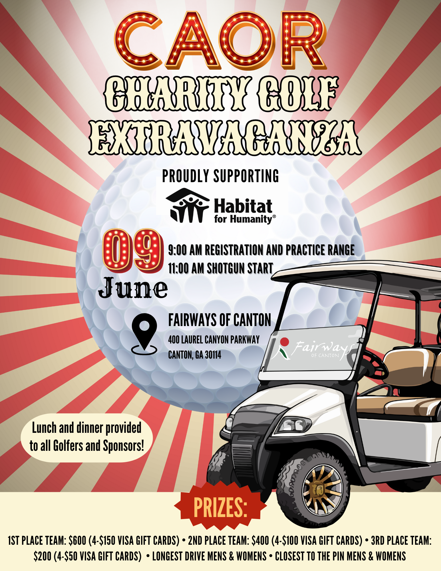 Golf Tournament flyer with golf cart